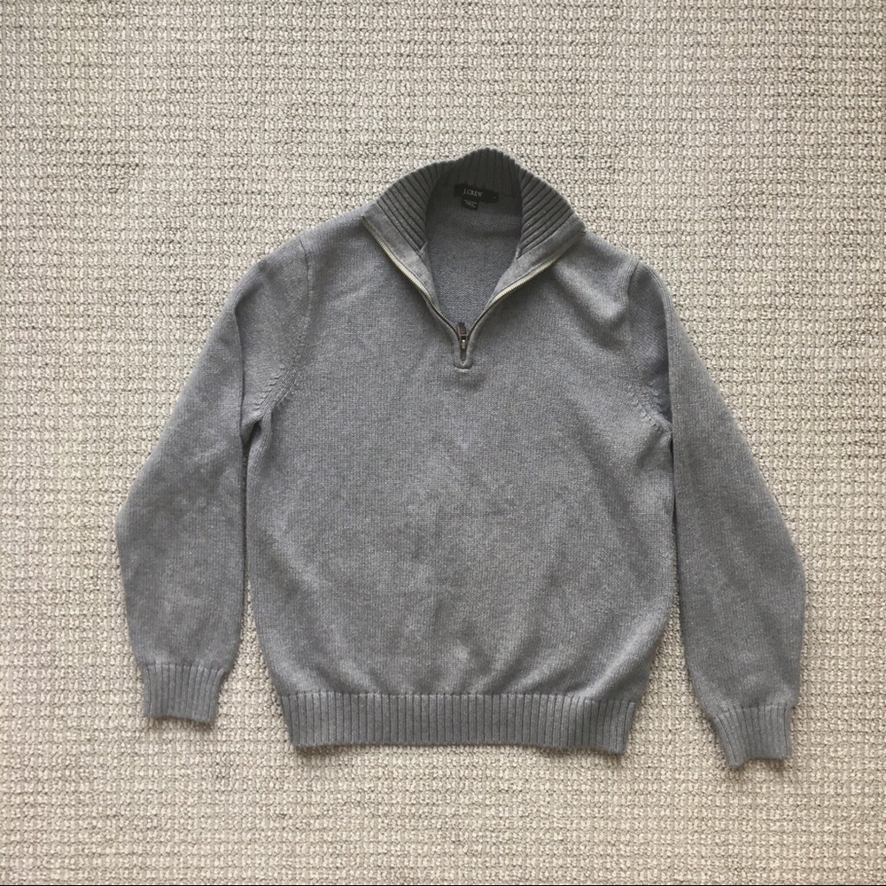 J.Crew Mens Sweater, Gray, 1/2 zipper, Cotton, L